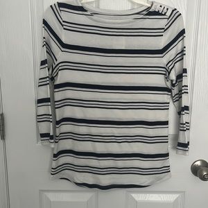 Charter club navy and true white stripe boatneck 3/4 sleeve top. NWT